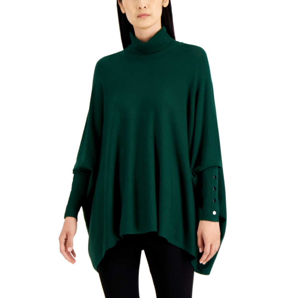 Alfani Women's Forest Green Turtleneck Poncho Sweater NWT